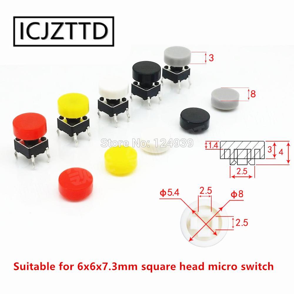 100 Stuks Knop Cap Cilindrische Binnendiameter Maat 2.5*2.5Mm Geschikt Voor 6X6X7.3Mm vierkante Kop Micro Tact Switch Multicolor