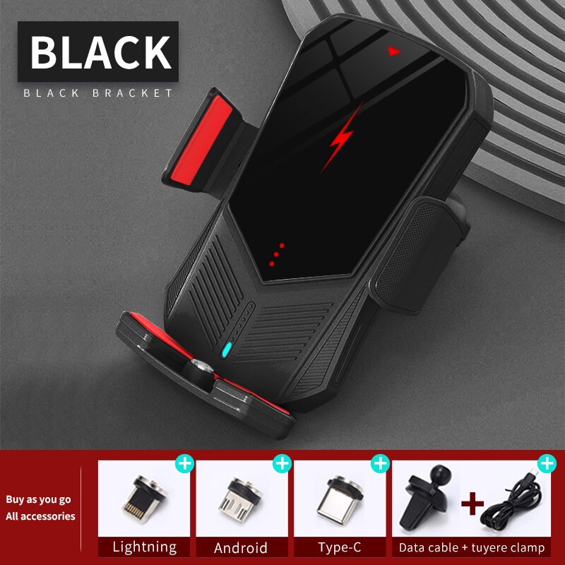 30W Qi Auto Draadloze Oplader Intelligente Infrarood Sensor Automatische Spannen Mobiele Telefoon Houder Beugel Auto Accessoires: Black