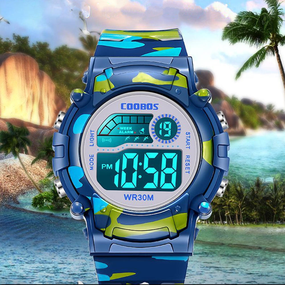 COOBOS Kinderuhr Tarnung Sport Elektronische Digitaluhr Wasserdichte Multifunktions-LED-Uhr für Jungen Mädchen Kinderuhr
