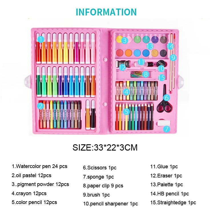 90pcs/set Kids Art Set Children Drawing Painting Set Water Color Pen Crayon Oil Pastel Paint Brush Drawing Tool School stationer
