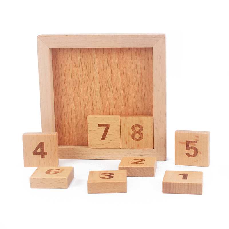 Eight Sliding Tiles IQ Game Toys 8 Puzzle Math Wooden Brain Teaser Puzzle Numbers 1-8 Number Baffling Game for Adults &amp; Children