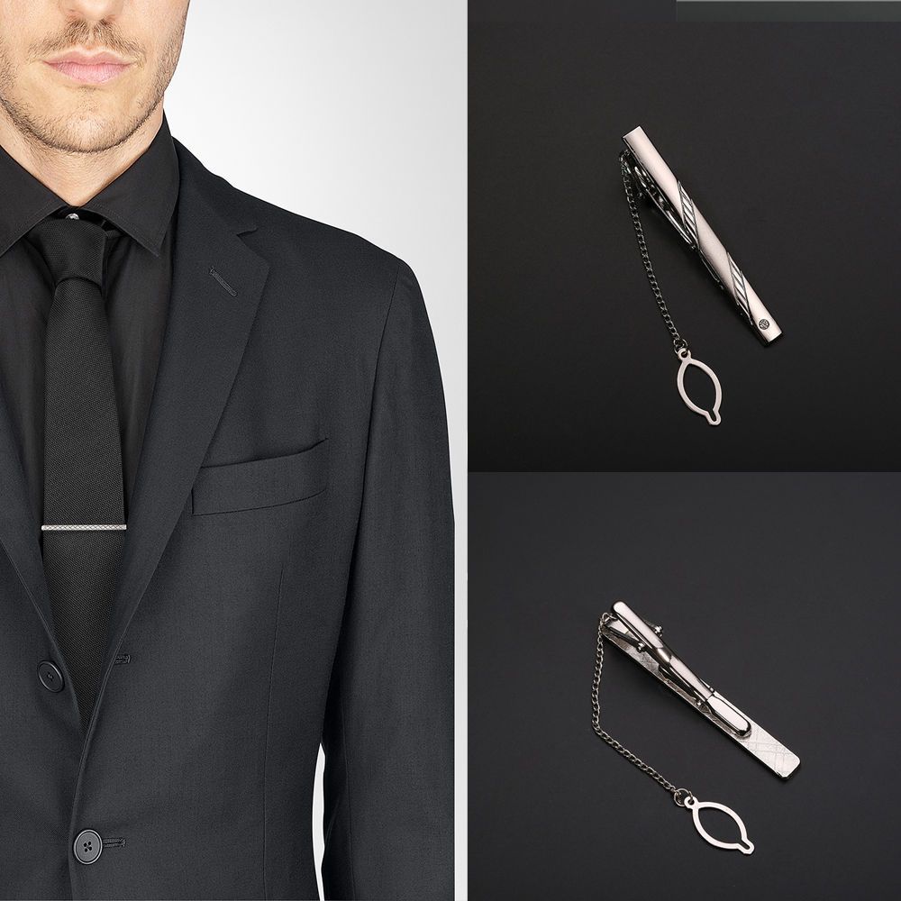 Multi stil gentleman sølv metal enkel slips slips klip pin bar lås praktisk almindelig populær