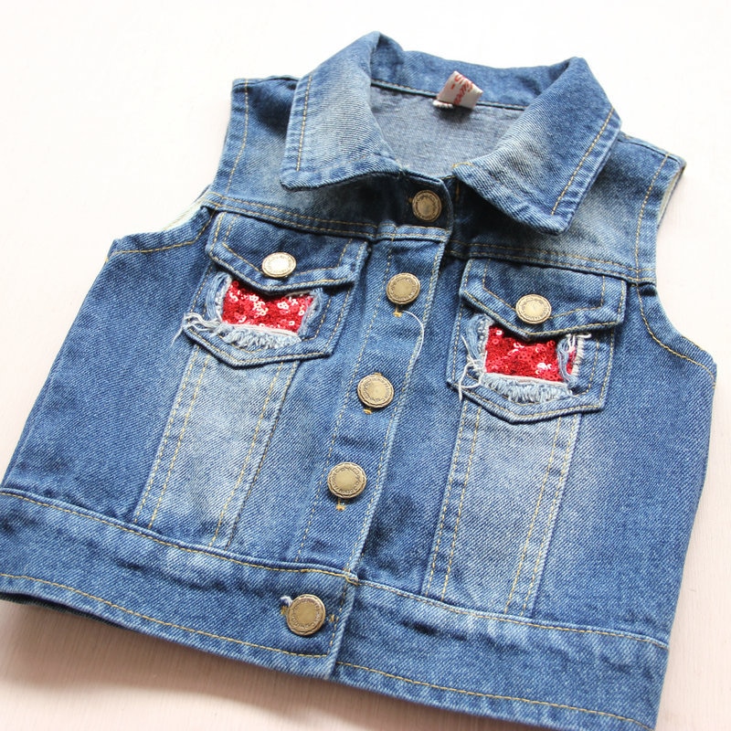 Chaleco vaquero con estampado de búho y lentejuelas para niños y niñas, chaleco de algodón con dibujos animados, a la , para primavera y otoño, 2-6 años