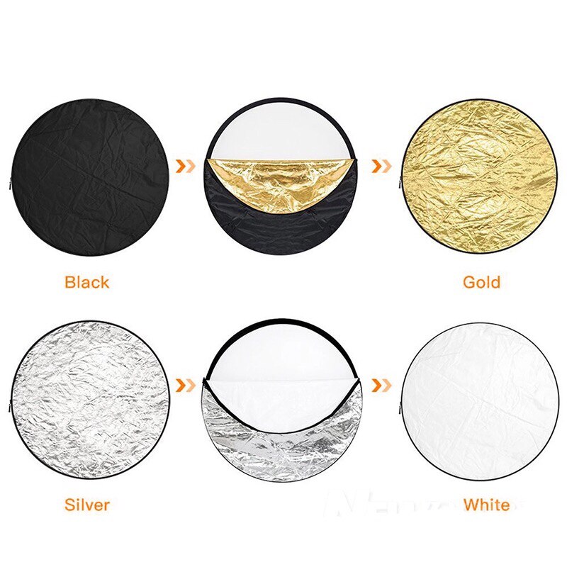 43 110cm 5 in 1 reflektor für fotostudios, rund, faltbar, gold, silber, weiß, schwarz, durchscheinend