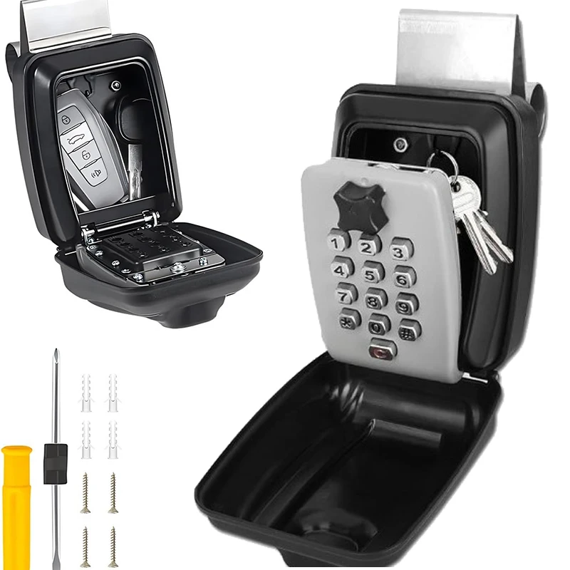 Password Combination Key Lock Box Storage Key Wall Mounted Outdoor Waterproof 12 Digit Security Key Safe Secret Organizer Box: GRAY