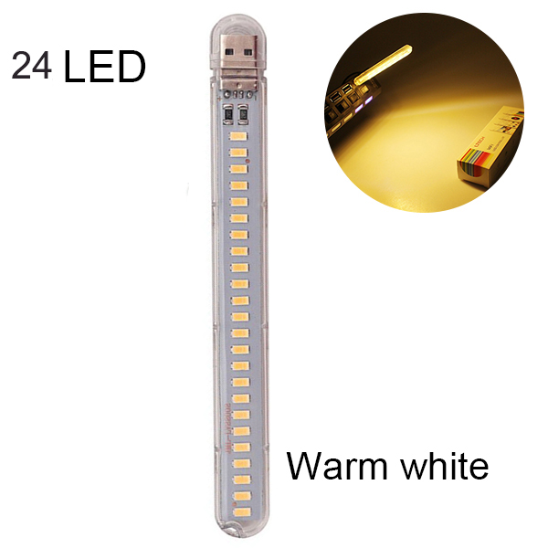 Mini 5v usb led natlys bærbar berøringssensor bordlampe bog læselommelygte natlys til powerbank laptop lampe: 24 led varme