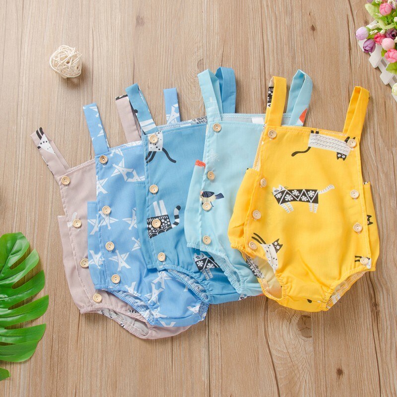Été bébé garçons filles body coton sans manches dessin animé imprimé fronde combinaison une-pièce vêtements
