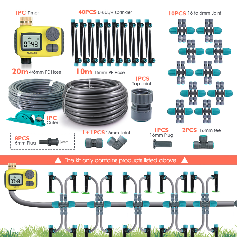 10-60M 13cm Sprinkler Garden Watering Kit 1/2" 1/4" PE Hose Drip Irrigation System 20/40/80/120Dropper Automatic Watering Plants