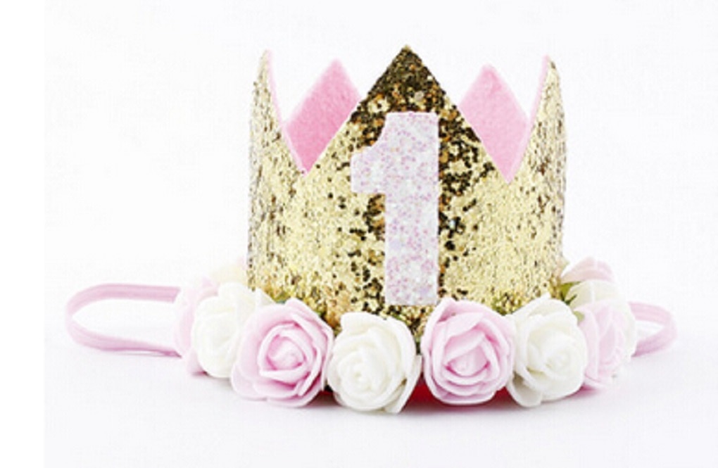 Citgeett barn baby 1st bursdag lue glitter krone blomst hode hårbånd fest hodeplagg floral nydelig en søt