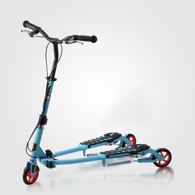 RF-101-patinete portátil para niños, Scooter de doble Pedal, tijeras de tres ruedas, poste, ajuste de 3 engranajes: Azul