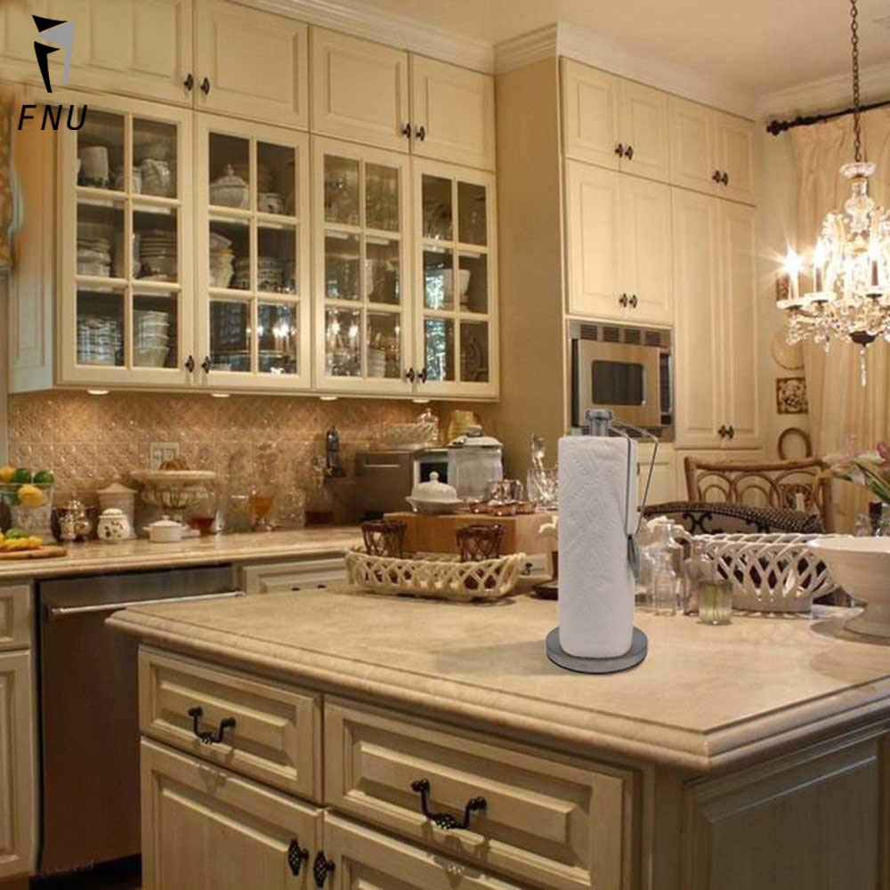 Brushed Stainless Steel Paper Towel Holder Standing Paper Towel Dispenser with Weighted Base for Kitchen Countertop and Office