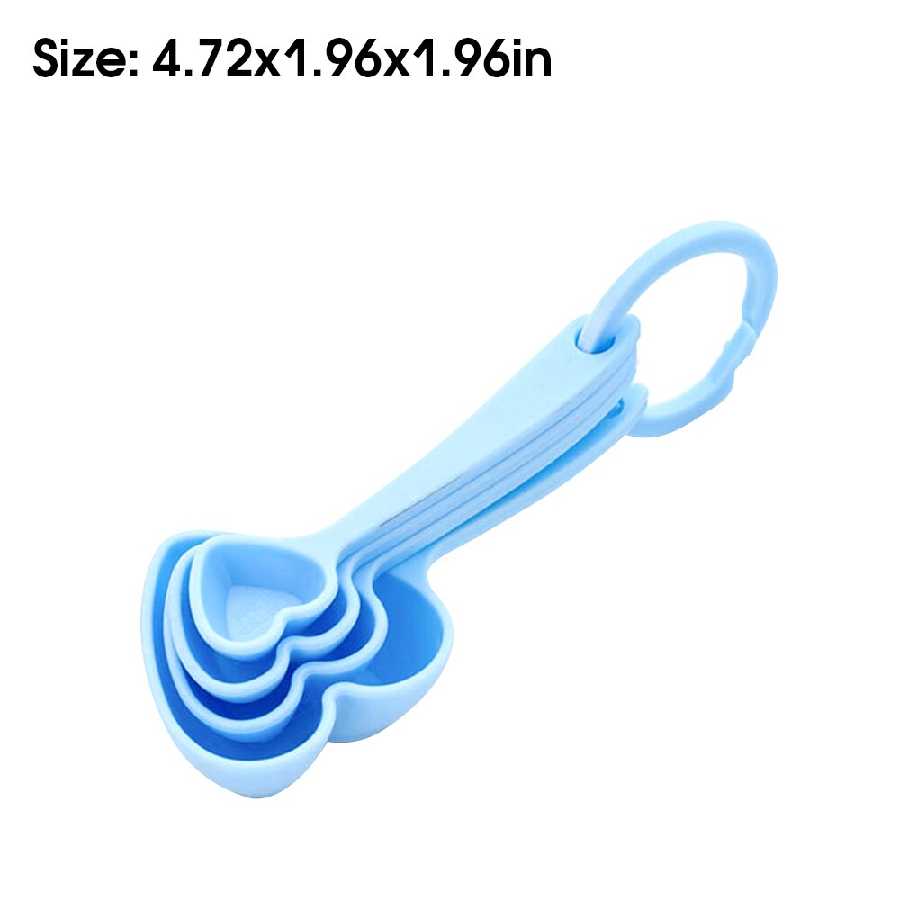 4Pcs Measuring Spoon Heart Shaped Plastic Washable Scoop Scale Portable Baking Cup Ladle Multifunctional Tools Pink
