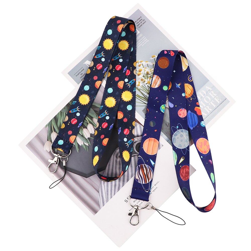 LX411 Universe Planets Moon Stars Astronaut Lanyard Neck Strap Rope USB Mobile Cell Phone ID Card Badge Holder Keychain Keyring