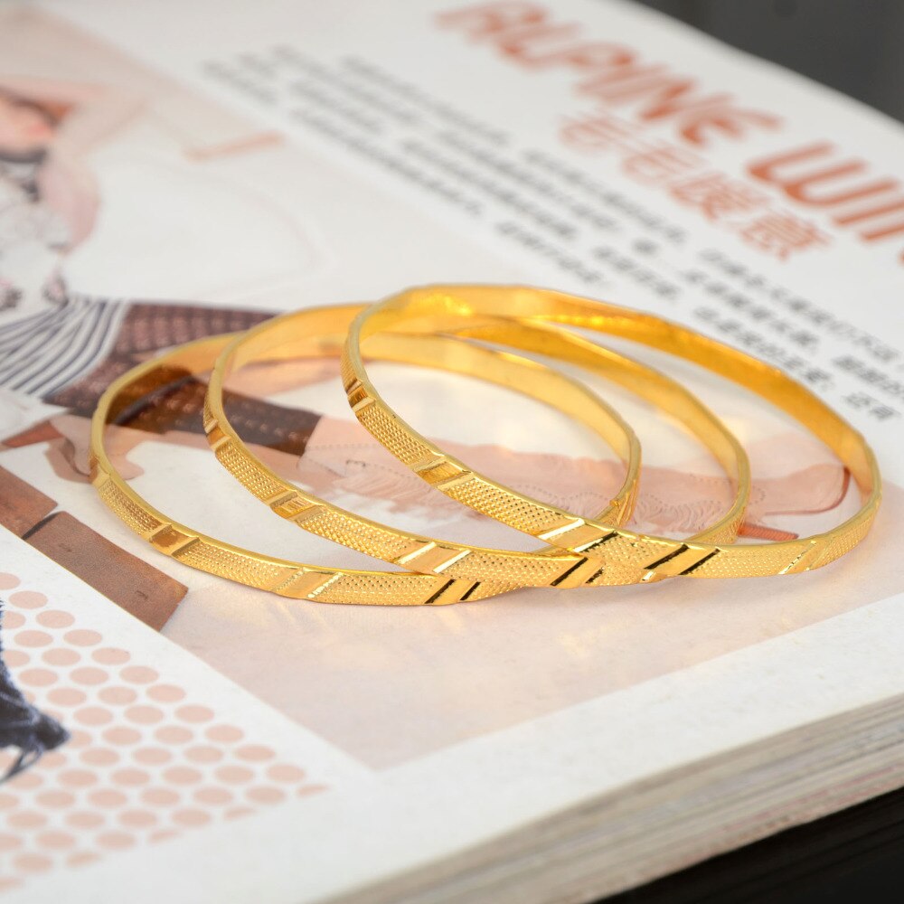 3Pcs/Set Gold Color Alloy Children Golden Bangle Simple Bangles&amp;Bracelets For Girl Birthday Accessories