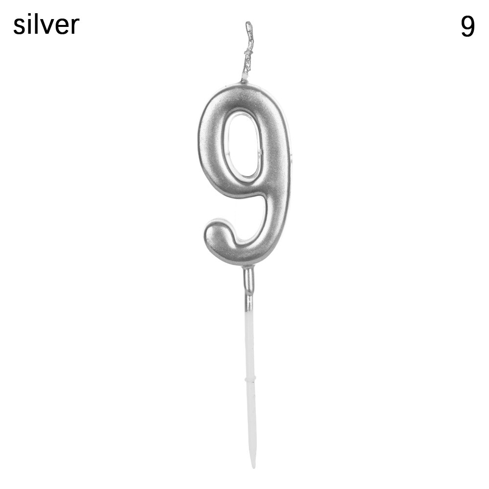 Rose Gold Happy Birthday Number Cake Candles 0 1 2 3 4 5 6 7 8 9 Cake Topper Kids Girls Boys Bar Baby Party Supplies Decoration: Silver 9