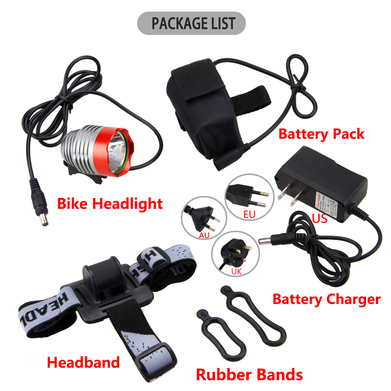 2 In 1 Koplamp Fiets Lamp 8000 Lumen Xm-L T6 Led Fietslicht Voor Hoofdlamp Bike Koplamp + Batterij + Lader + Hoofdband