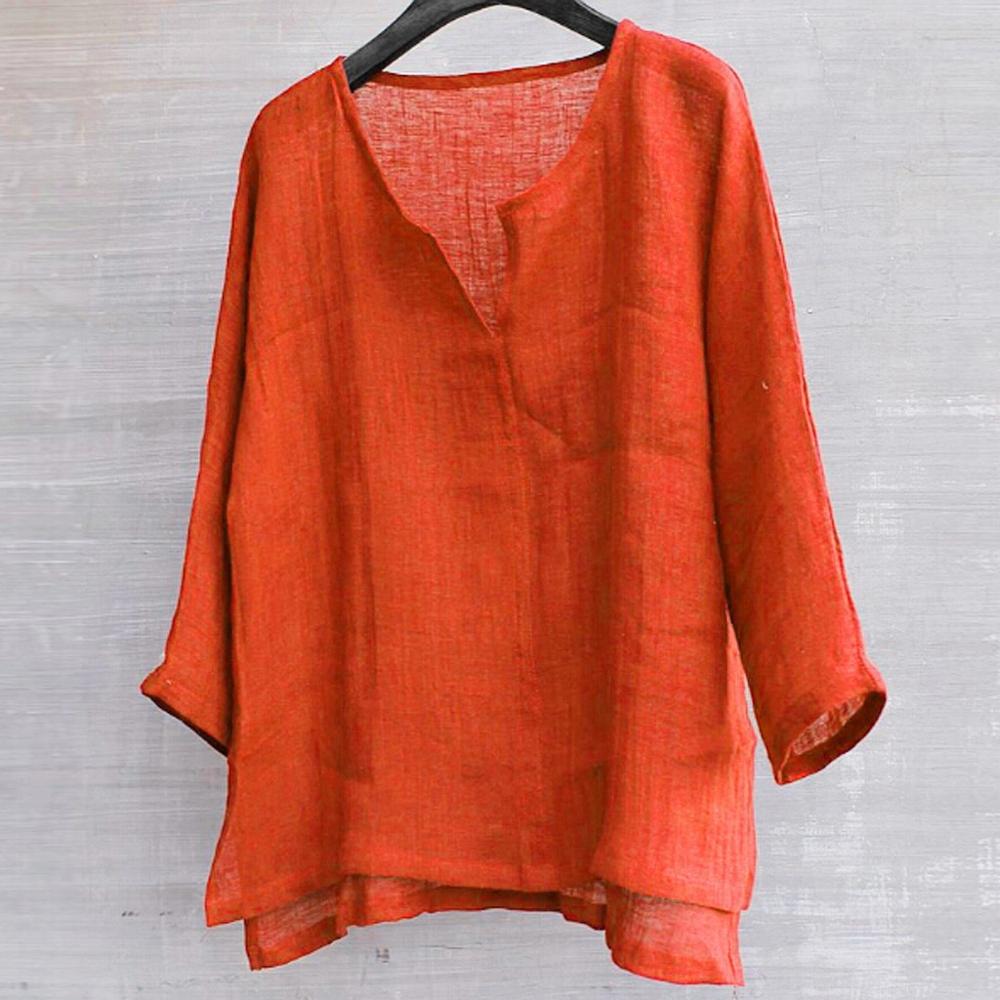 Linnen Mannen Grote Maten Heren Korte Ademend Comfy Effen Kleur Lange Mouwen Losse Casual Blouse Wit Overhemd Mannen: Oranje / 4XL