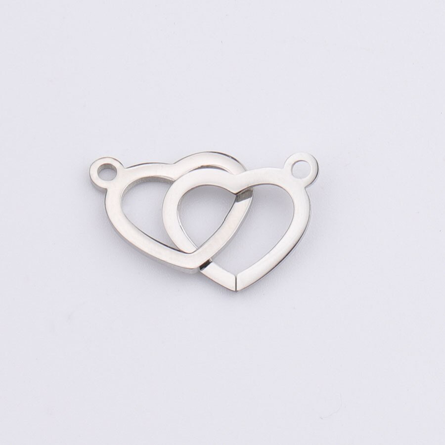 Aiovlo 5 Stks/partij Rvs Double Heart Charm Connector Voor Armband Ketting Hollow Hangers Diy Sieraden Maken Levert: Steel