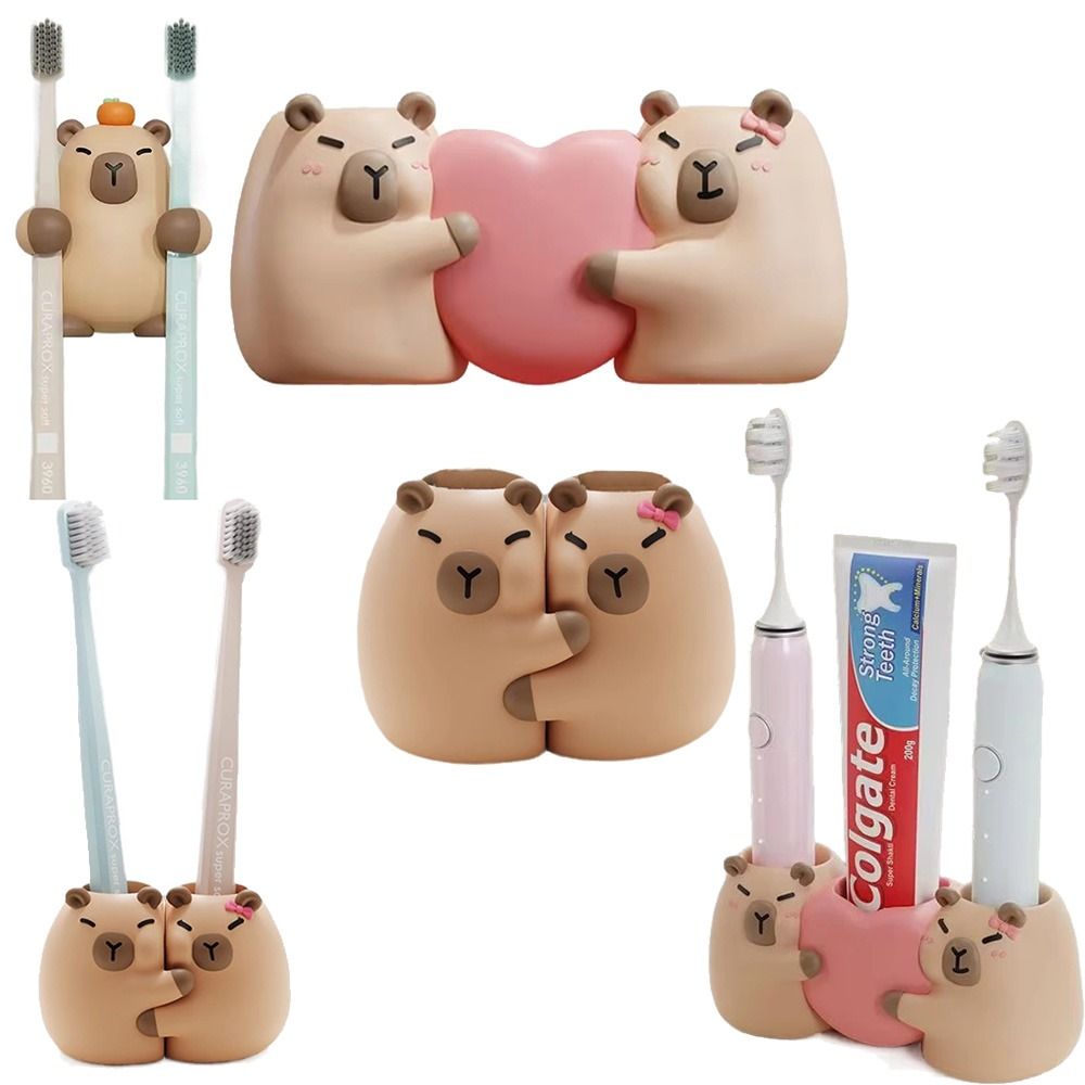 Multi-functional Capybara Toothbrush Holder Drain Hole Hanging/Free Standing Couple Toothbrush Rack Space Saving Stable