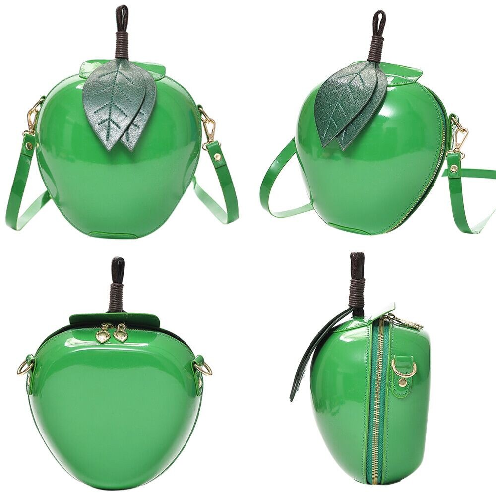 #H30 Apple Shape Pu Leather Handbags Solid Zipper Shoulder Bag Crossbody Messenger Phone Coin Bag Evening Party Clutches Bolsas: Green 