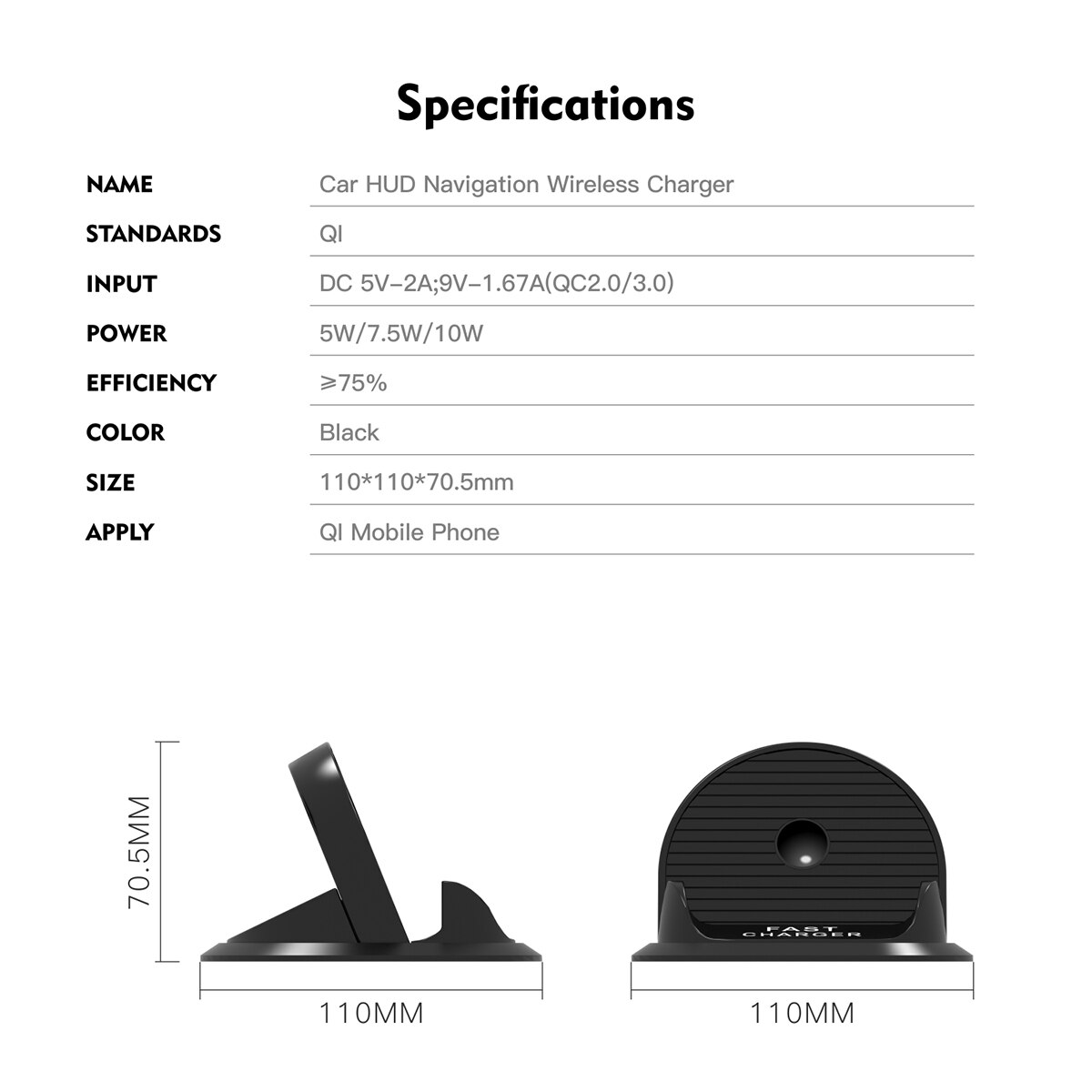 Universal 10W Qi Wireless Charger Dock Station for iPhone Anti Slip Car Dashboard Mobile Phone Holder Stand Double Coil Charger