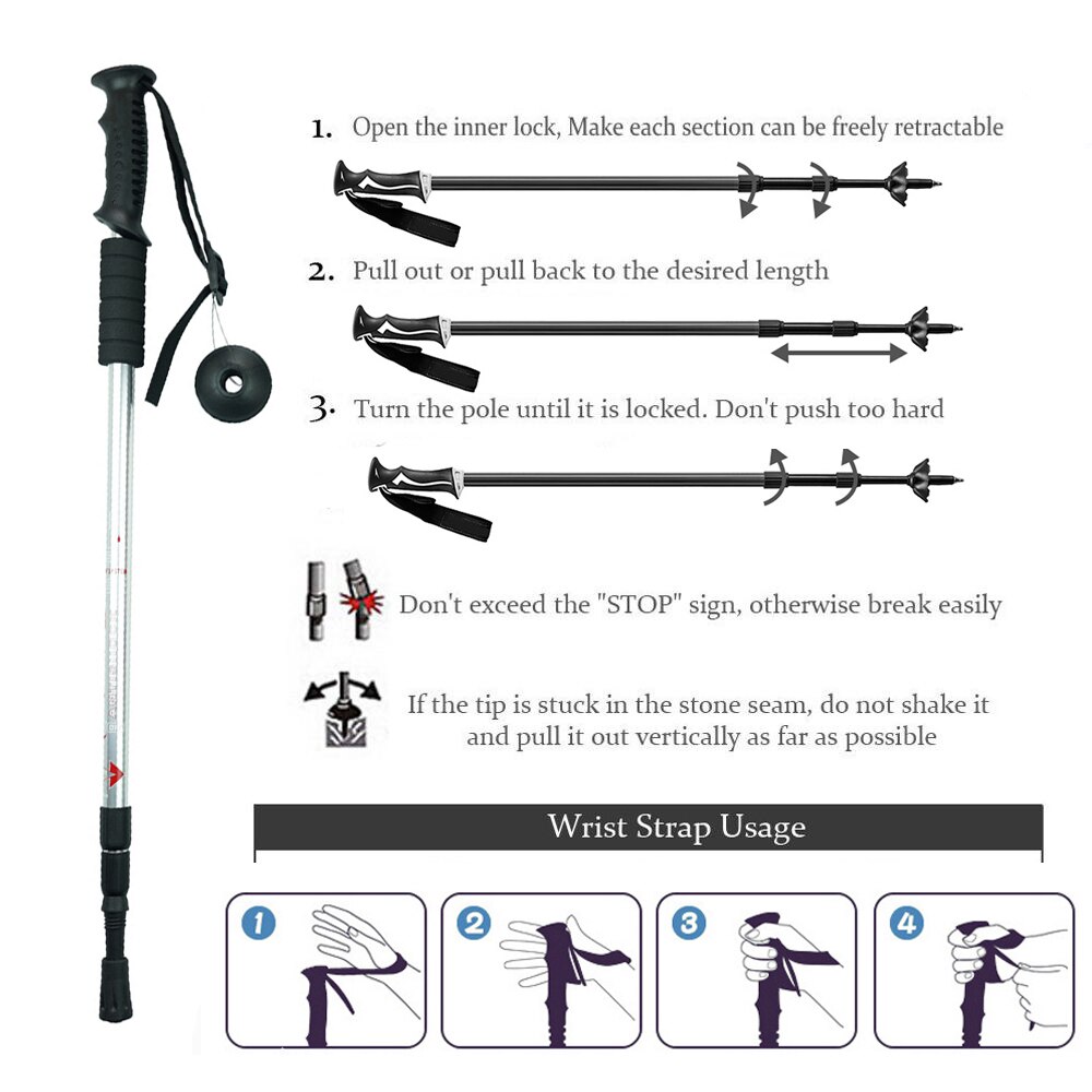 1/2pcsWalking Stick Trekking Poles Hike Nordic Walking Cane Aluminum Camp Telescopic Baton Outdoor Hiking Poles Crutches