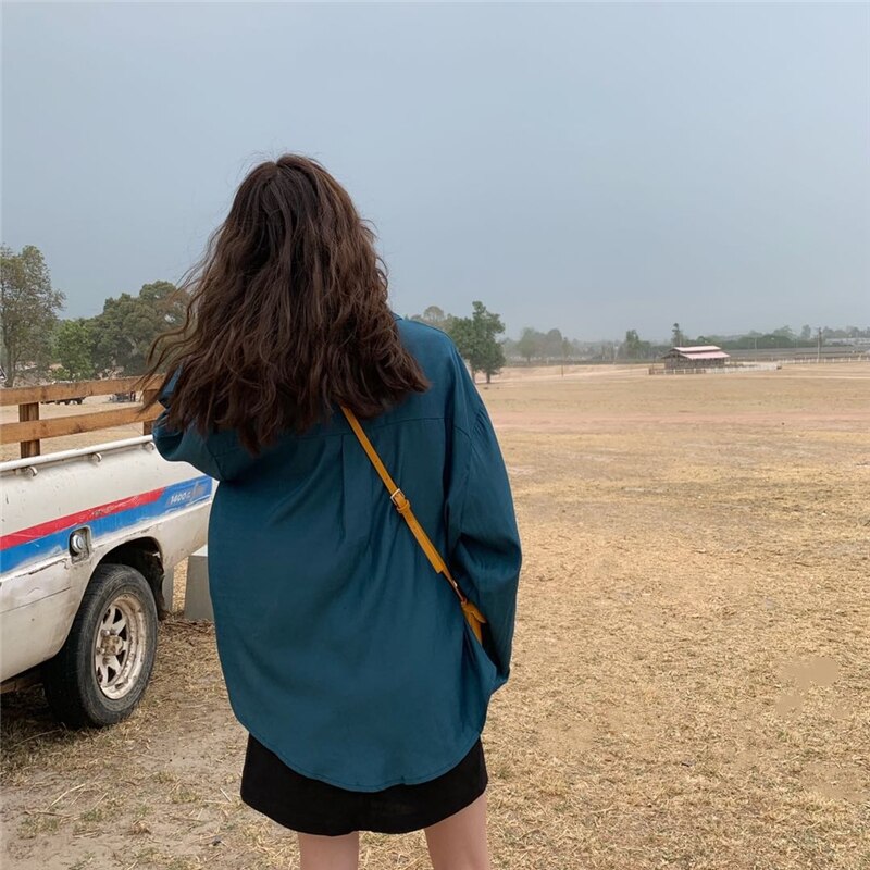 Kvinder skjorter og bluser feminin bluse top langærmet afslappet hvid turn-down krave street style kvinders løse bluser
