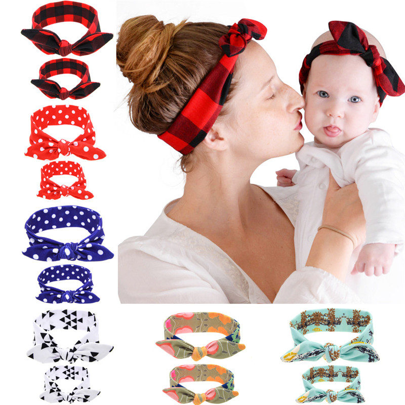 2 stks/set Mom Moeder & Dochter Kids Baby Meisje Boog Hoofdband Haarband Accessoires Ouder-kind familie Hoofddeksels E087