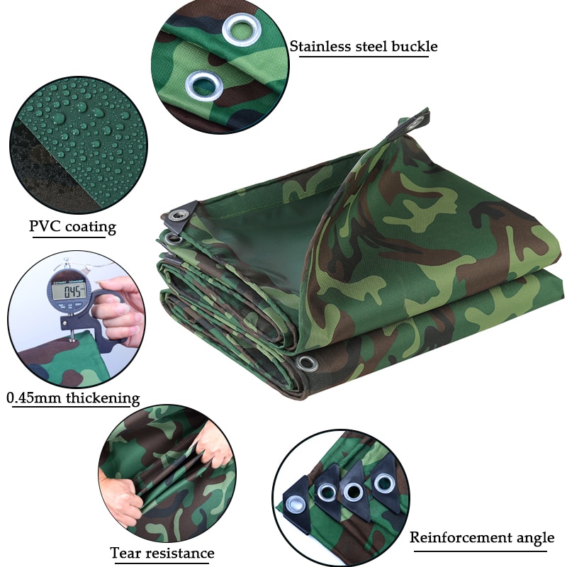 Jungle Oxford Camouflage Dekzeil Regendicht Doek Outdoor Pvc Camping Tent Zeil Heavy Duty Truck Onderdak Cover Cargo Stapel Dekzeilen