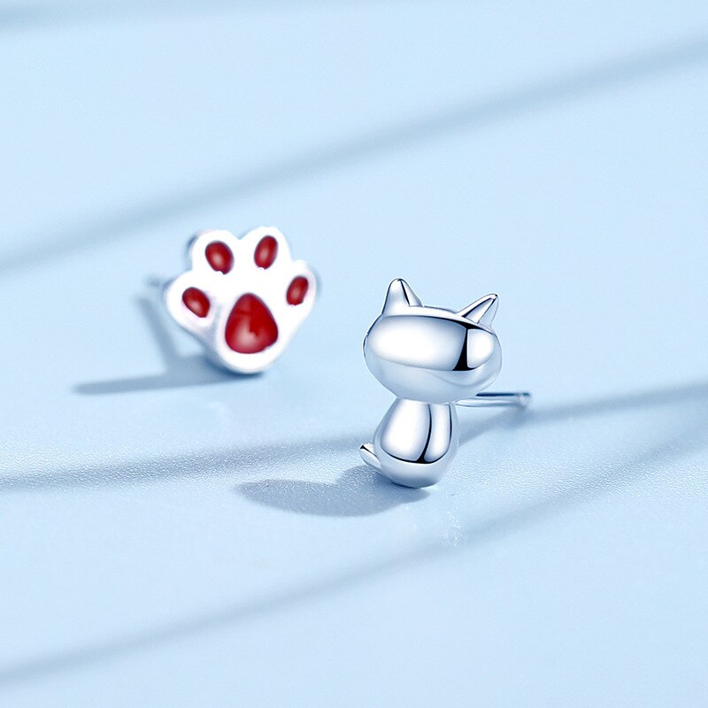 SIPENGJEL Cute Pink Zircon Cat Paw Earrings Trend Bear And Dog Paw Pink Claw Stud Earrings For Women Jewelry: 2215