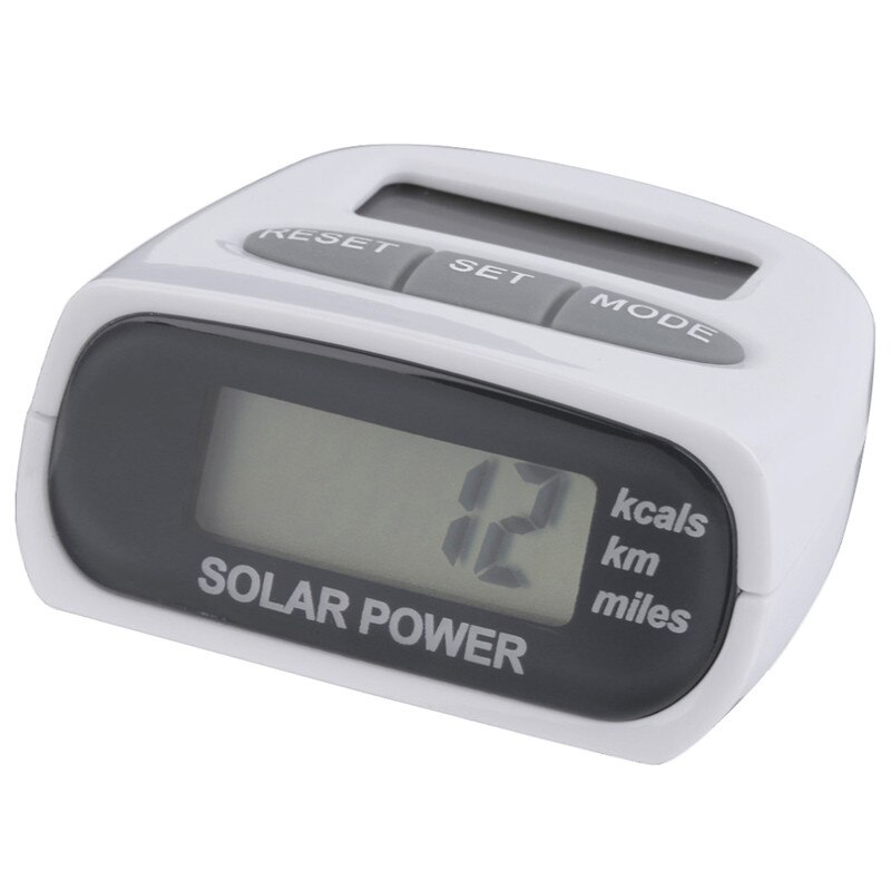 Multifunction White Solar Powered LCD Display Calorie Distance Counter Pedometer