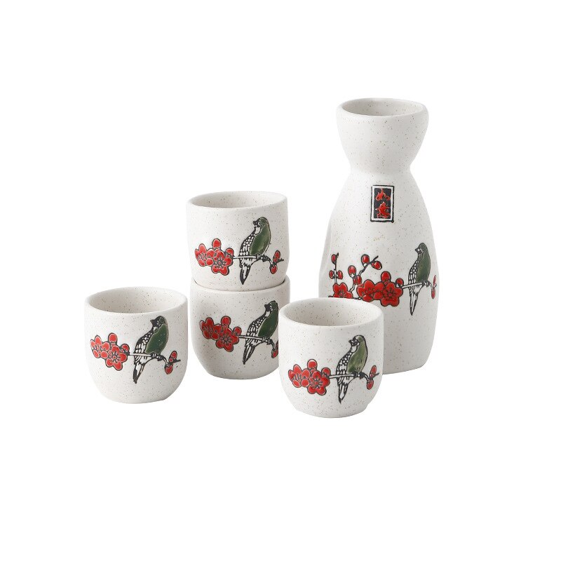 5 Pcs Ceramic Japanese Sake Set Bottle Cups With Cork Stopper Bar Crockery Wine Warm Sets 16 Pattern Wood Tray