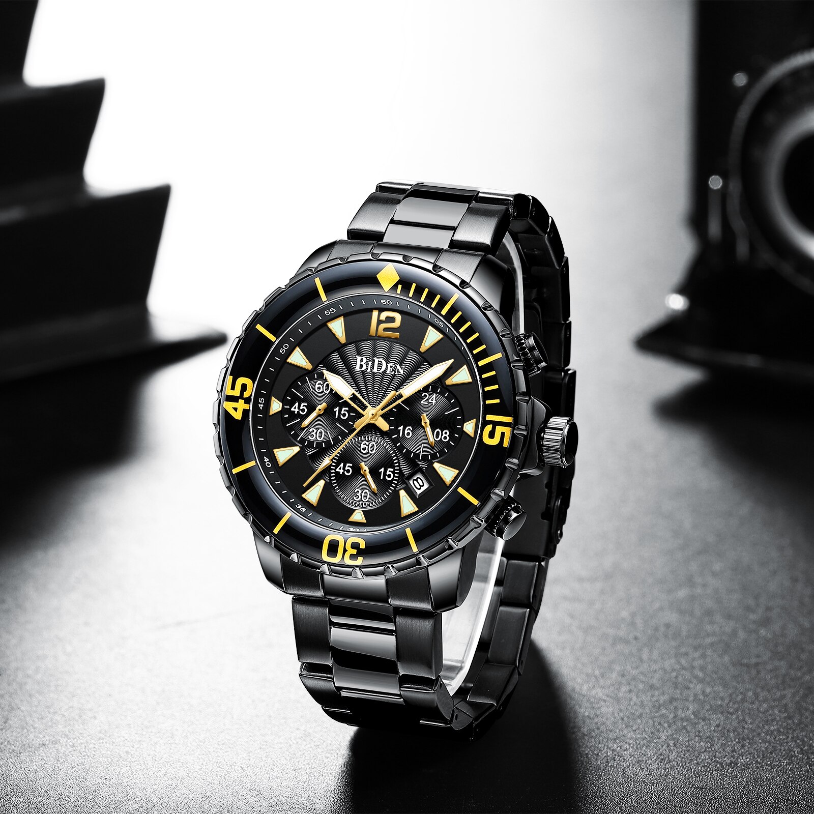 BIDEN-Reloj de pulsera de acero inoxidable para hombre, deportivo, resistente al agua, Masculino