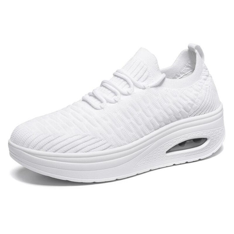 Zapatos de tonificación ligeros para mujer, zapatillas transpirables con cuña de 5cm de altura, para caminar, novedad de: Blanco / 38