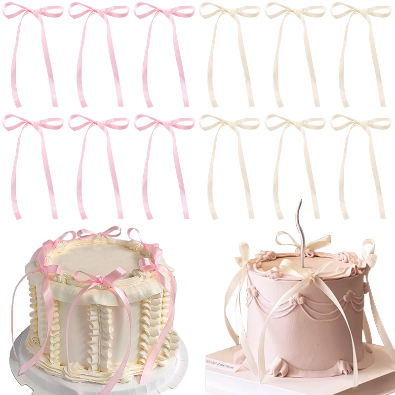 10/20 piezas decoraciones para pasteles con lazo rojo y rosa, cintas para decoración de tarta, suministros para de cumpleaños para niñas, pastel de boda de Navidad, decoración DIY