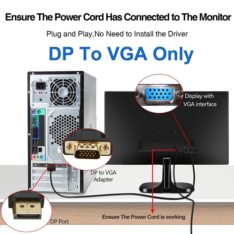 Dp to Vga Conversion Cable, 1080P Standard Dp Male to Vga Male Cable for Notebook Computers