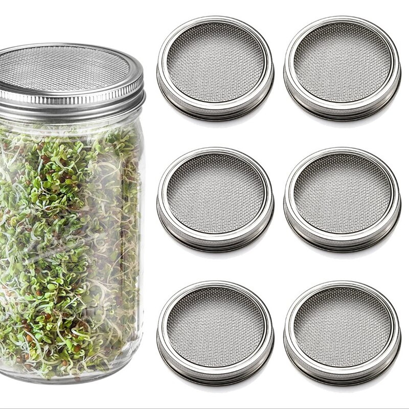 1Pc Silver Stainless Steel Sprouting Mason Jars Germinator Set Seed Sprouter Germination Cover Strainer Lids Garden Grow Tools