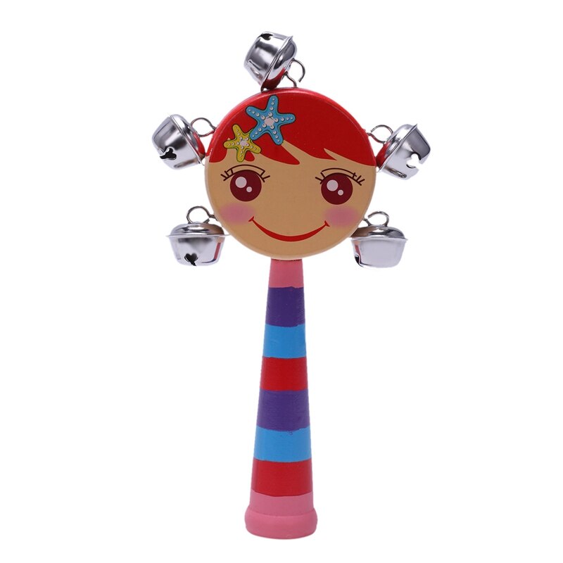 1pc Baby Kids Regenboog Houten Handvat Bell Jingle Stick Shaker Rattle Speelgoed