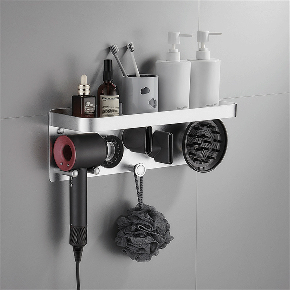 Hair Dryer Rack Black Stainless Steel Wall Mount Storage Rack Bathroom Waterproof Accessories Holder Organizer Home Decoration: DC64-4 Holder Sil