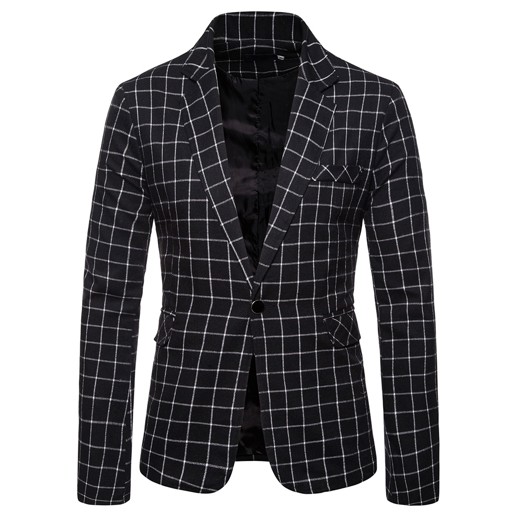Régulier Abrigo Hombre hommes Plaid Blazer mâle Blazer costume veste affaires décontracté simple bouton Blazer pour hommes: black / M