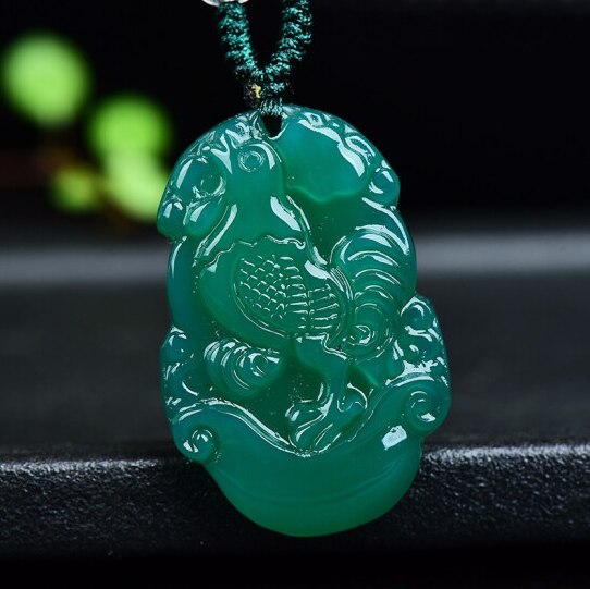 Colgante de signo del zodiaco chino de Jade de ágata verde Natural, accesorios de joyería, amuleto de la suerte tallado a mano,: Plata