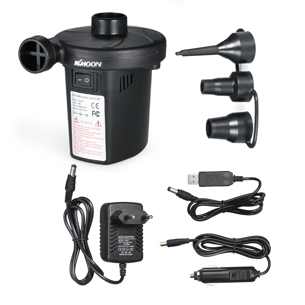 Kkmoon opblaasbare pomp elektrische luchtbed campingpomp met 3 spuitmonden draagbaar snel vullend voor auto thuisgebruik: Eu-stekker