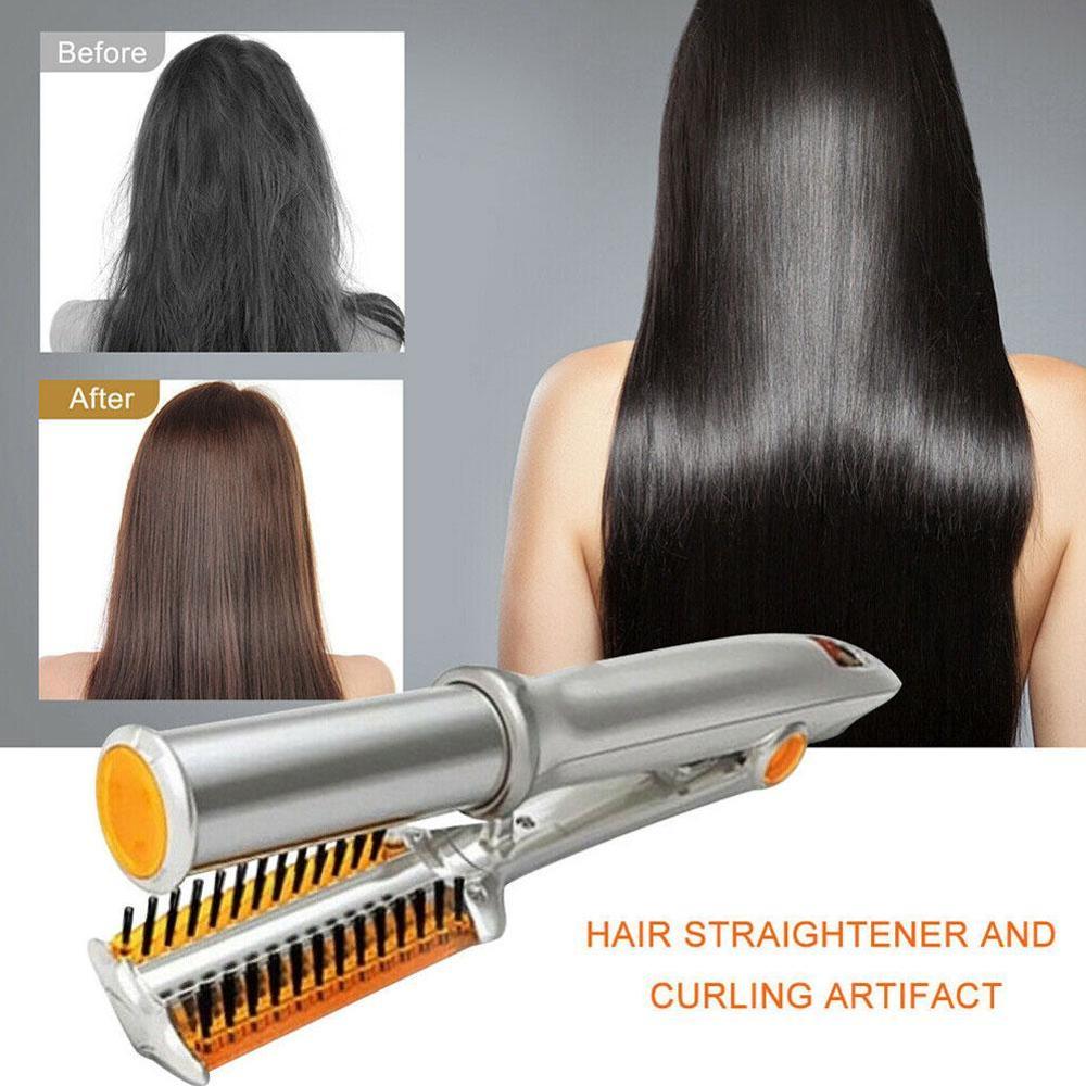 2 In 1 Rotating Brush Air Styler Comb Curling Iron Hair Brush Hairdressing Straight-roll Tool Dual-Purpose Styling Roll P0U5