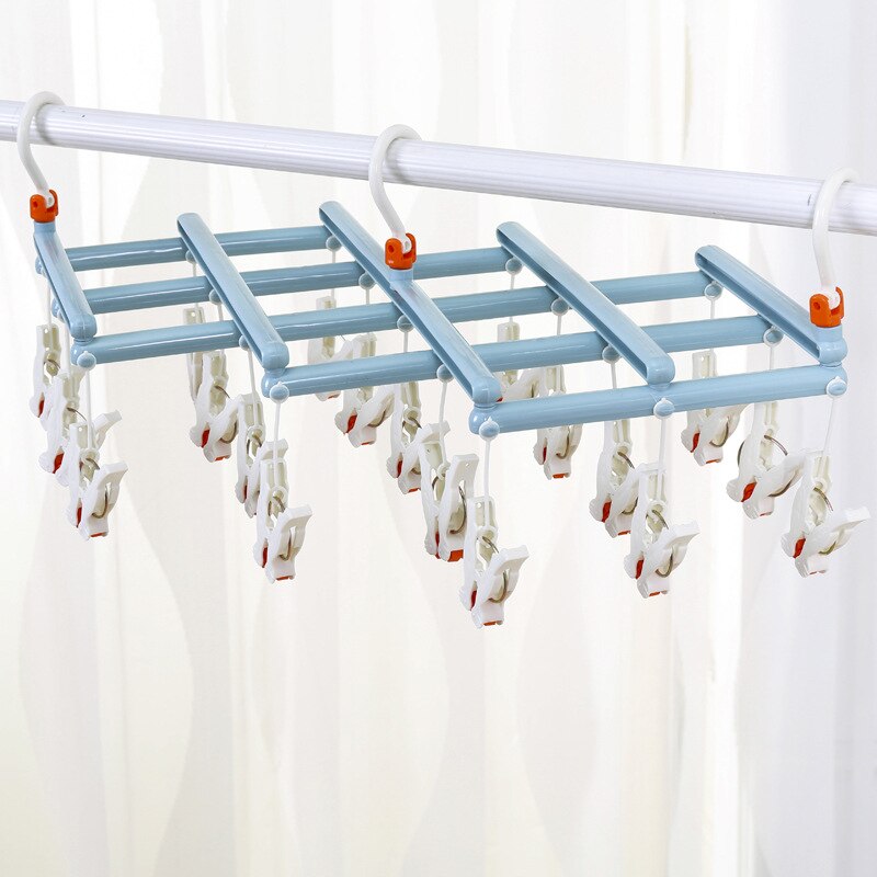 Wonderlife 29 Clip Plastic Retractable Drying Rack Windproof Non-slip Underwear Socks Multi-clip Rotatable Hanger Drying Rack: blue
