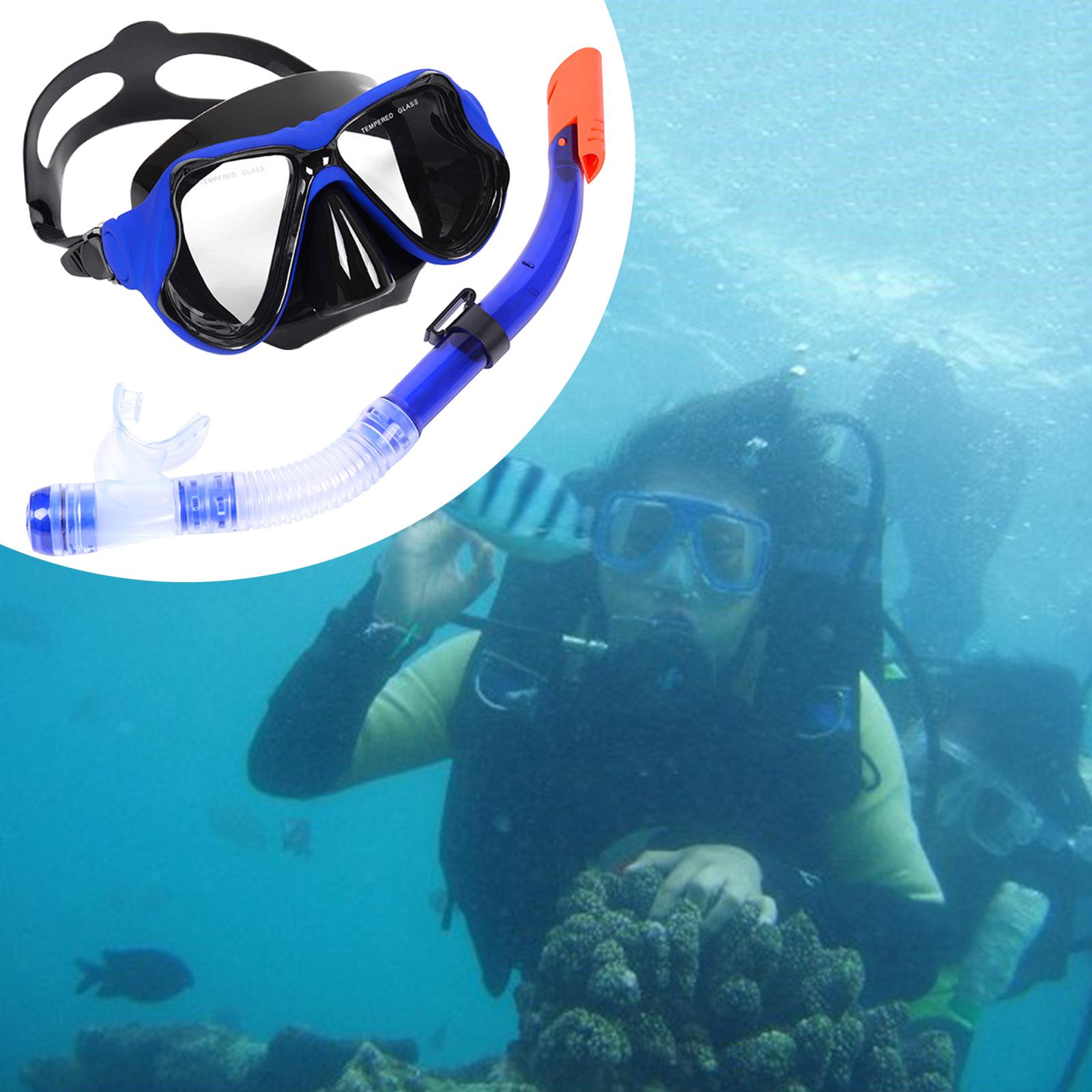 Tubo de Snorkel seco, gafas de cristal templado, conjunto de máscara: Azul