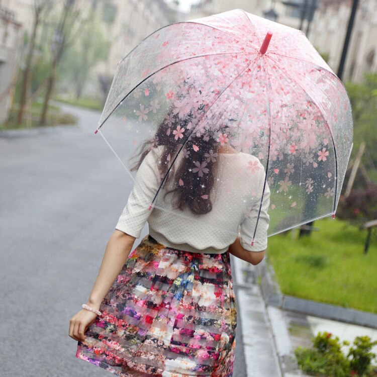 Transparent Clear Umbrella Cherry Blossom Mushroom Apollo Princess Women Rain Umbrella Sakura Long Handle Umbrellas