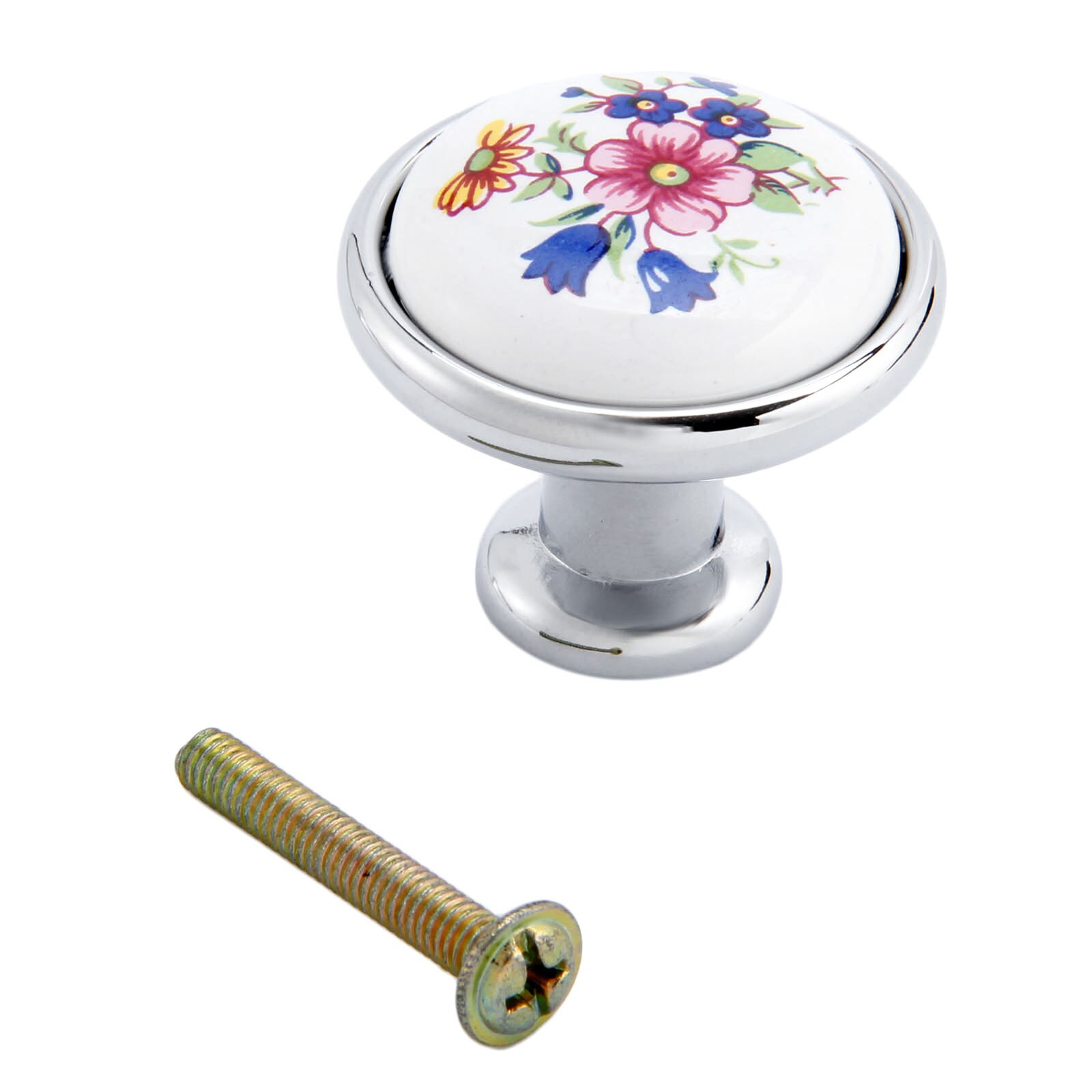 1pc keramiske blomstermønsterhåndtag og -knapper dørskuffeskab trækker hardware til køkkenmøbler: B