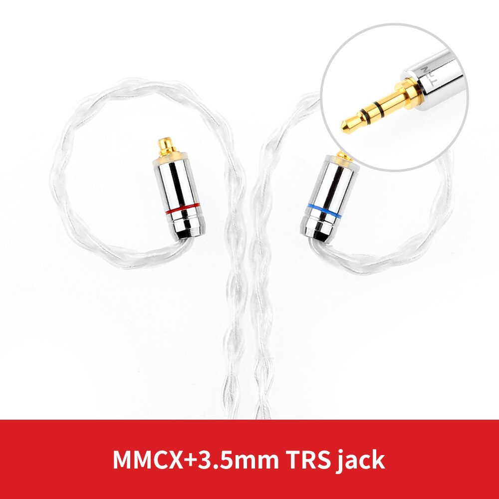 TRN T3 Cable de plata pura de 8 nucleos 2,5/3,5 MM con conector MMCX/2 pines Cable mejorado para TRN V90 V80 KZZS10 AS10 CCA C16: MMCX 3.5MM