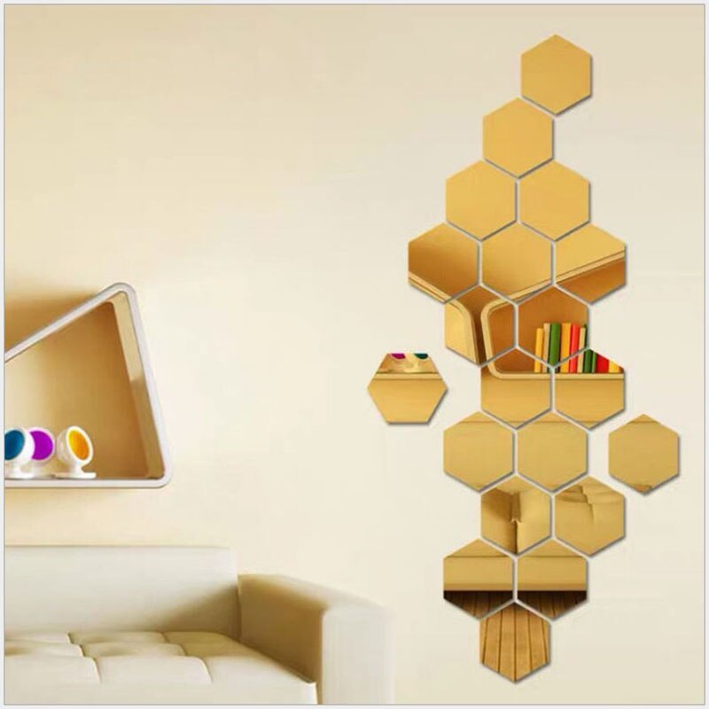 Removable Acrylic Mirror Setting Wall Sticker Decal for Home Living Room Bedroom Decor 3D Hexagon Wall Decals
