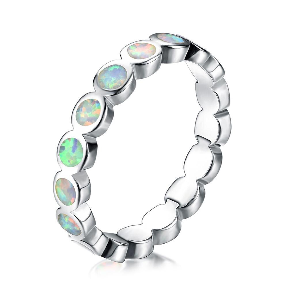 Anillo de plata de primera ley y ópalo de Fuego Azul para mujer, sortija redonda, plata esterlina 925, lujoso,: 7 / Round White